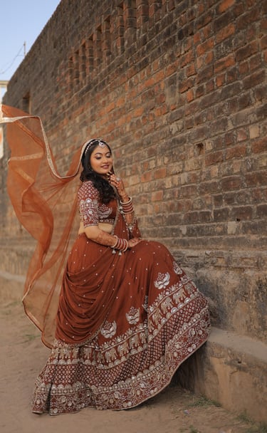 Eternal bridal look featuring luxury HD makeup and hairstyle in Gotri, Vadodara.