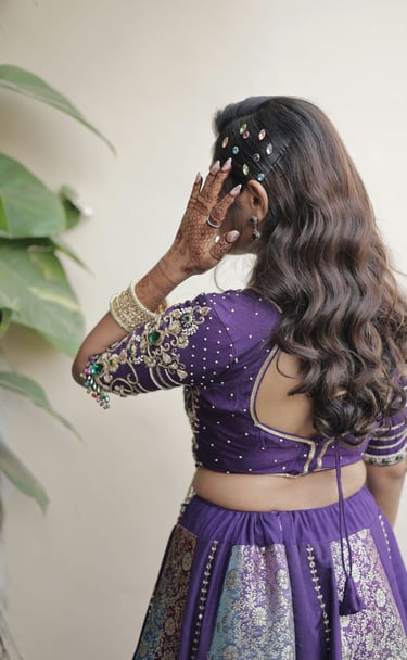 Bridesmaid hairstyle with elegant jewelry by best salon in Gotri