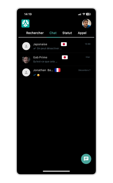 Phone mockup with Ohaio Chat discussion list
