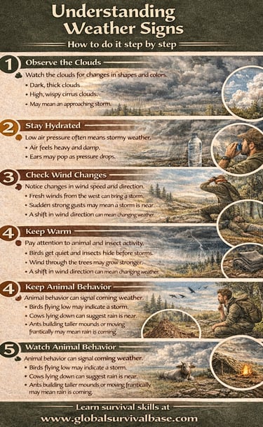 weather signs survival guide infographic showing how to read nature and predict weather changes