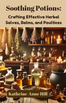 various dried herbs hung from ceiling, various tonics and tinctures in glass bottles