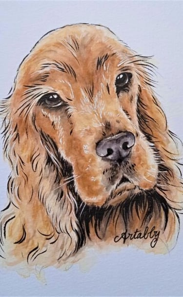 portrait à l'aquarelle et encre de chien d'un chien