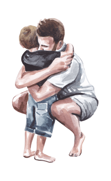 père qui enlace son fils