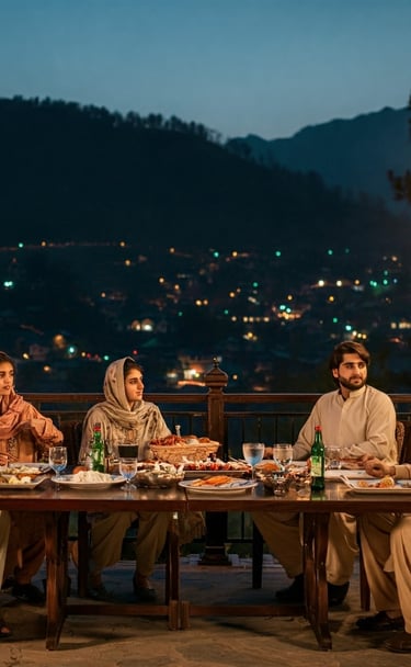 People dining at night in Nathiagali