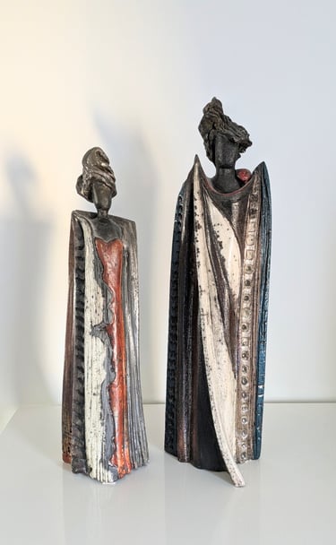 Couple de sculptures en céramique Raku - Statuettes décoratives de prestige Studio Pierrard