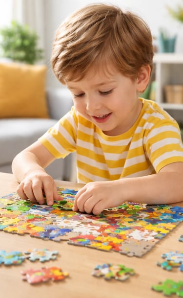 kid playing with puzzle