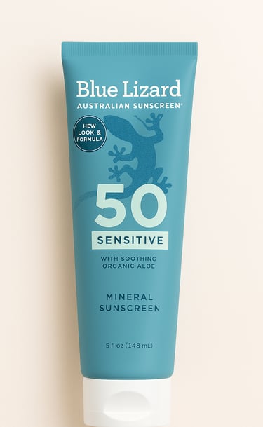 Blue Lizard Australian sunscreen SPF 50 for sensitive skin in a blue tube