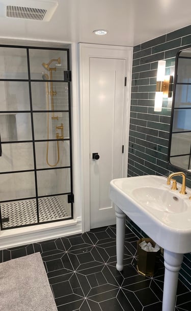 Finished bathroom remodel with custom shower base
