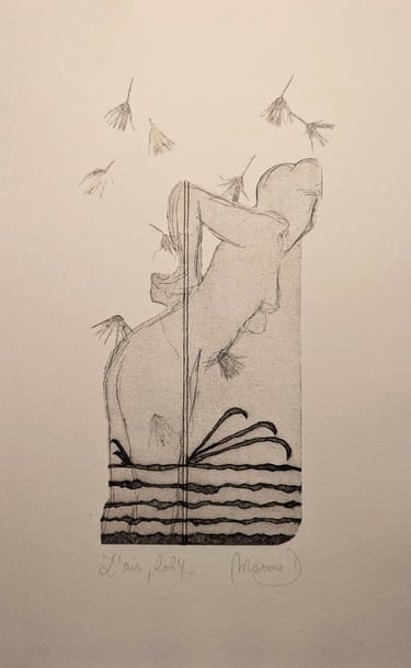 Air quatre éléments nue gravure tetrapak monotype