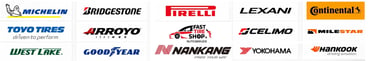 Professional tire brands banner for Fast Tire Shop featuring Michelin, Bridgestone, Lexani, Continen