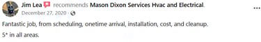 Solved my HVAC and Electrical issues in Maryland.  Mason Dixon Services testimonial