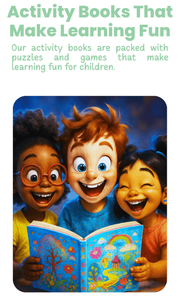 three children are fascinated by sharing and exploring a activity book together