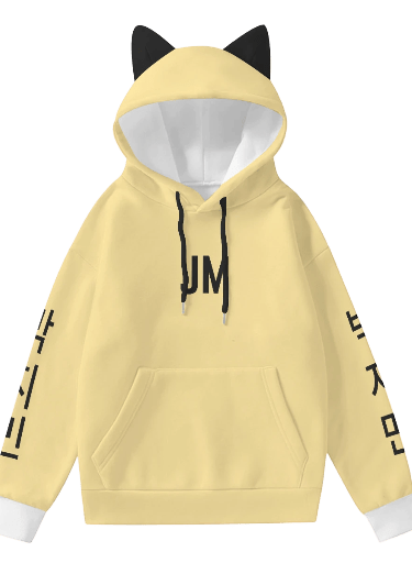 BTS Jimin yellow & black Chimmy hoodie with 3D cat ears, Kpop ARMY fanmade merch, cute JM hoodie