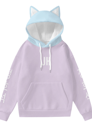 BTS J-Hope pastel purple & blue hoodie with 3D cat ears, Kpop ARMY fanmade merch, cute JH hoodie