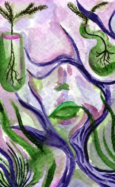 a painting of a plant with a face, abstract watercolour painting 
