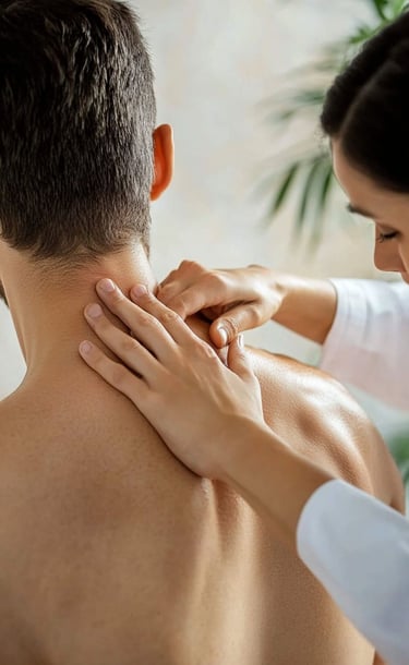 Fisioterapeuta aplicando terapia manual en la espalda de paciente