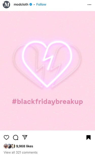 Instagram post promoting ModCloth's Black Friday Breakup campaign
