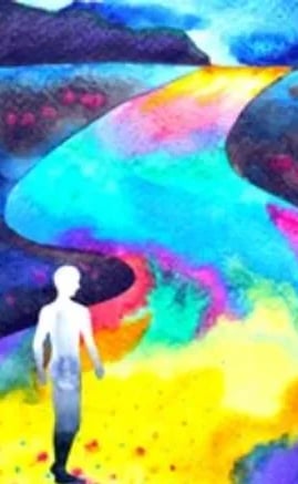un être sur les nuances de couleurs en chemin