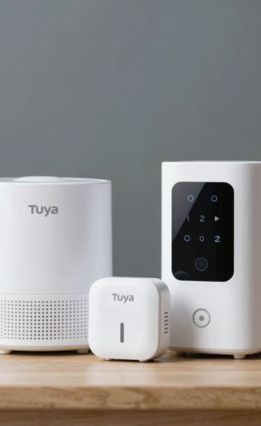 A compact Zigbee temperature sensor mounted on a kitchen wall next to a window.