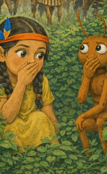 Shaman and Daisy hiding in the bushes for the horsemen. 