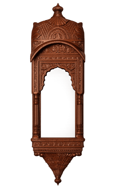 Hand-Carved Teakwood Wall Temple Frame – Traditional Wooden Mandir Design Saharanpur