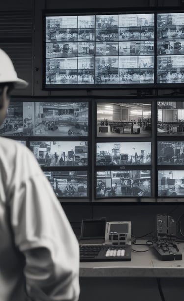 Close-up of a computer setup with multiple monitors displaying administrative software.