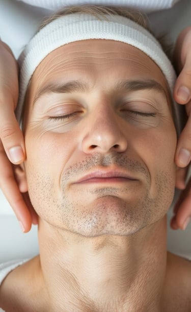 man receiving gentle touch to head