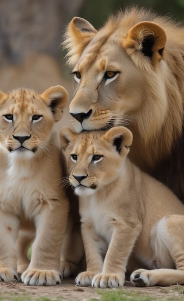 A vibrant sunset illuminating a pride of lions resting.