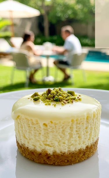 tarta de queso de chocolate blanco y pistacho