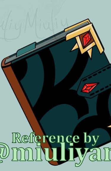 Reference for Fantasy magic spell book with dark teal cover, gold corners, and red gemstone accents.
