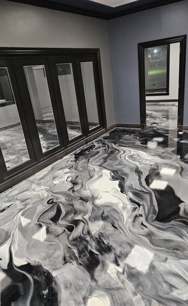 Metallic Epoxy desgin in Lincoln Ne home- Black and White pigments
