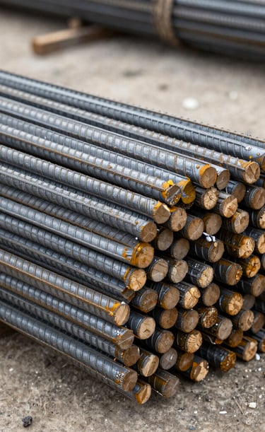 Close-up of steel coils securely fastened on a Maclog Transportes flatbed trailer.