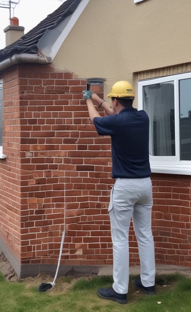 Workers applying silicone rendering to a house exterior on a sunny day