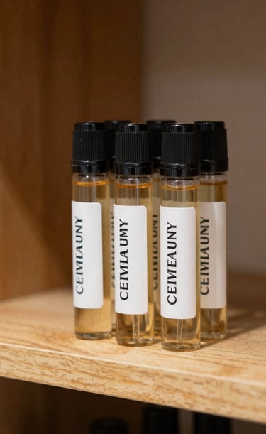 Artisan carefully blending fragrance oils in a bright, modern workshop.