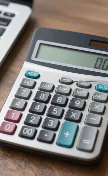 A fraction calculator showing colorful fraction inputs and results on screen