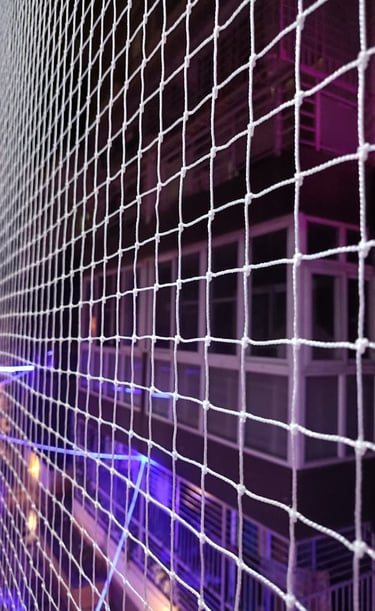 high-rise balcony in worli Mumbai secured with pigeon netting.