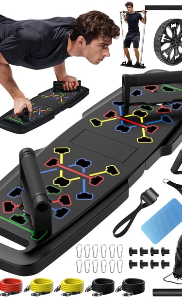 Push Up Board,Home Gym,Portable Exercise Equipment,Pilates Bar and 20 Fitness Accessories with Resis
