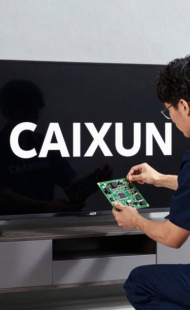 Close-up of a high-end LED TV screen showing vibrant colors during maintenance.
