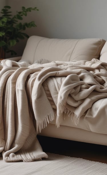 A clean marble kitchen countertop styled with warm, cozy decor elements.