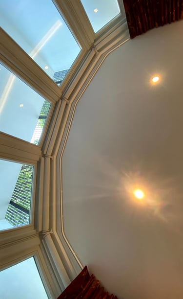 bay window and a track for a hand made curtain