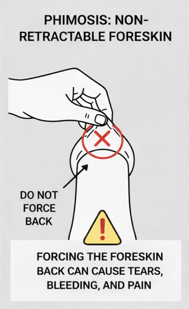 Hand pulling tight foreskin