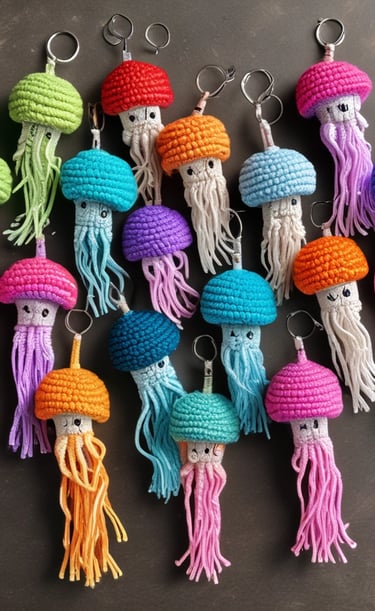 Close-up of intricate crochet stitches in various colors.