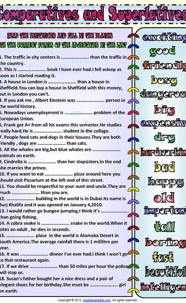 comparatives and superlatives worksheets
