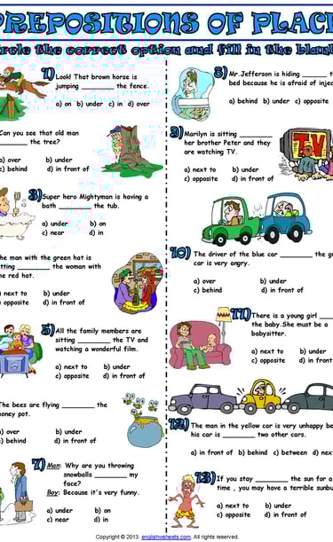 prepositions of place worksheet