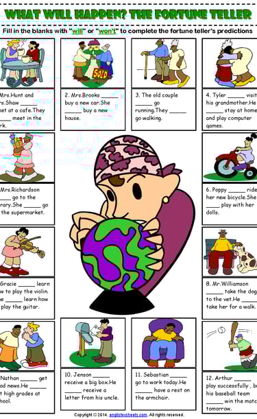 will future simple making predictions fortune teller exercises worksheet