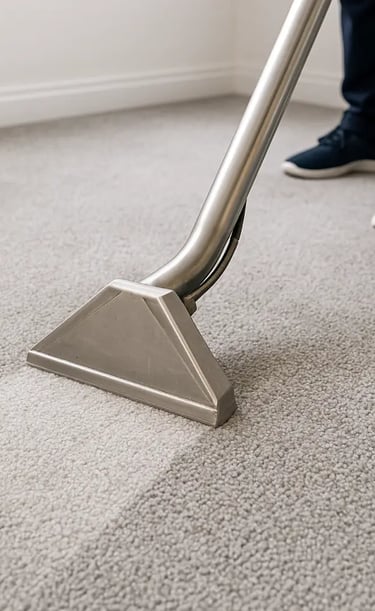 a person cleaning a carpet with a vacuum