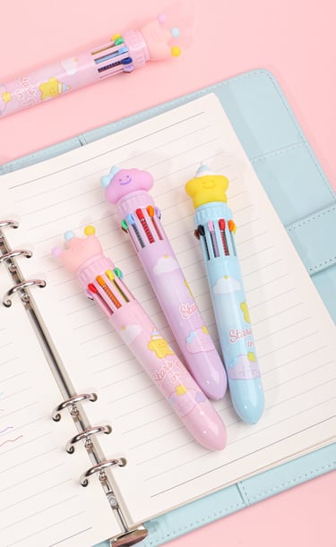 Set di penne colorate kawaii con design divertente, ideali per scrivere e disegnare con stile
