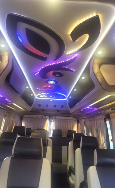 Luxury Tempo Traveller Rental in Chennai – LED Roof Lighting for Premium Group Trips