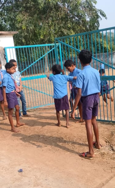 Students are standing at the gate