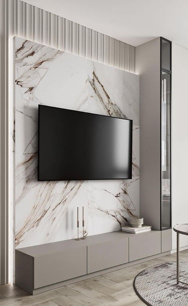 "dekorinė televizoriaus siena iš kvarco akmens"